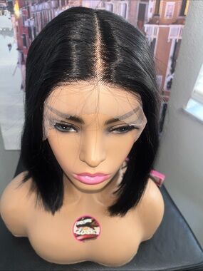 Blunt long bob , pre parted 100% human hair about 12” to 14”